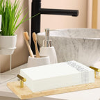 LemonRoad Guest Towel Holder Tray for Bathroom Travertine Napkin Tray 10.6 x 4.5 Inches Bathroom Hand Towel Holder, Stone Tissue Box Organizer with Handles, Decorative Display for Vanity Kitchen