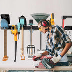 Storaboks Heavy Duty Garage Storage Rack System, Wall Mounted Tool Organizer with 8 Double Hooks, 3 Rails, Garden Yard Tools Hanger for Ski Gears, Broom, Rake, Shovel
