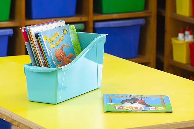 Storex Large Book Bin, 14.3 x 5.3 x 7 Inches, Green, Case of 6 (71118U06C)