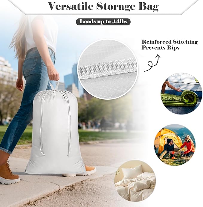 Laundry Bag, Extra Large Travel Laundry Bags with Handles & Drawstring Closure, 24"x 36" Dirty Clothes Storage Bag, Basket Hamper Liner, Organizer Sack for Laundry Room, Camping, Grey