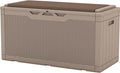 Patiowell 100 Gallon Resin Deck Box with cushion, Waterproof Large Outdoor Storage Box for Patio Furniture and Garden Tools, Light Brown