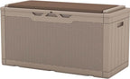Patiowell 100 Gallon Resin Deck Box with cushion, Waterproof Large Outdoor Storage Box for Patio Furniture and Garden Tools, Light Brown