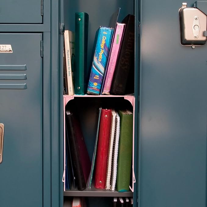 Locker Organizer Shelf Stackable Extra Locker Shelf for School Locker Organizer Storage Cabinet Accessories Suitable for School, Office, and Home use (1, Light Pink)