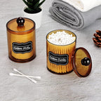 SheeChung 4-Pack Amber Acrylic Apothecary Jars - (2) 15oz & (2) 12oz Qtip Holder Set - Shatterproof Bathroom Vanity Organizer for Cotton Swabs,Balls,Pads - Modern Farmhouse Decor