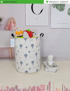 LANGYASHAN Laundry Basket Canvas Fabric Collapsible Organizer Basket for Storage Bin Toy Bins Gift Baskets Bedroom Clothes Children Nursery Hamper (Round Blue Balloon)