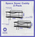KINCMAX Premium Shower Caddy, Self Adhesive Shower Organizer w/ 4 Hooks, No Drill Shelves for Inside Shower, Rustproof Stainless Steel Shower Rack for Bathroom, Matte Black