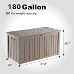 180 Gallon Large Deck Box,Resin Outdoor Storage Box with Lockable for Patio Furniture, Pool Accessories, Garden Tools Waterproof Outside Storage Box, Grey