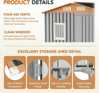 6x4FT Multi-Used Shed & Outdoor Storage,Steel Tool Shed with Frame Floor,Lockable Doors,Window,Vent,Compact Metal Tool Garden Shed for Garden, Backyard, Patio, Lawn and Various Storage(Matte Gray)