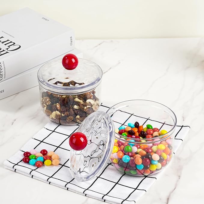 2 Pack Candy Jars with Lids - 30 & 30 OZ Clear Plastic Cookie Storage Containers Airtight Apothecary Canisters for Kitchen Home Decorative Pantry Office Party Organize Sugar Tea Coffee Snacks