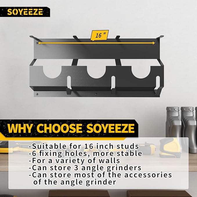 SOYEEZE Angle Grinder Holder, Angle Grinder Tool Stand for Milwaukee/Dewalt 2 Pack, 6 Bay Tool Storage Rack, Wall Mount Bracket for Cutters Polishers, Garage and Workspace