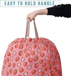 Sanlykate Extra Large Laundry Bag with Drawstring Closure and Handle, 28 x 40 Inch Heavy Duty Travel Dirty Clothes Bag for Laundromat and Household, Pink Strawberry