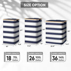 BALEINE Laundry Hamper with Lid, Tall Laundry Baskets with Bamboo Pull Handles, Large Laundry Bin with Internal Support (26 Gal/100L, Blue Stripe)