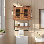 HOOBRO Bathroom Wall Cabinet, Double Doors Medicine Cabinet with Towel Bar, Adjustable Shelf, 2 Hooks, Over The Toilet Storage Cabinet, for Bedroom, Kitchen, Rustic Brown BF46CW01