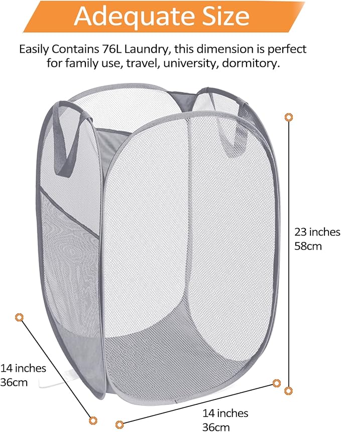 Durable Collapsible Laundry Baskets, Foldable Laundry Hamper with Side Pocket, Tear-resistant Clothes Hampers for Bathroom, Laundry, Kids Room, Dorm or Travel Grey
