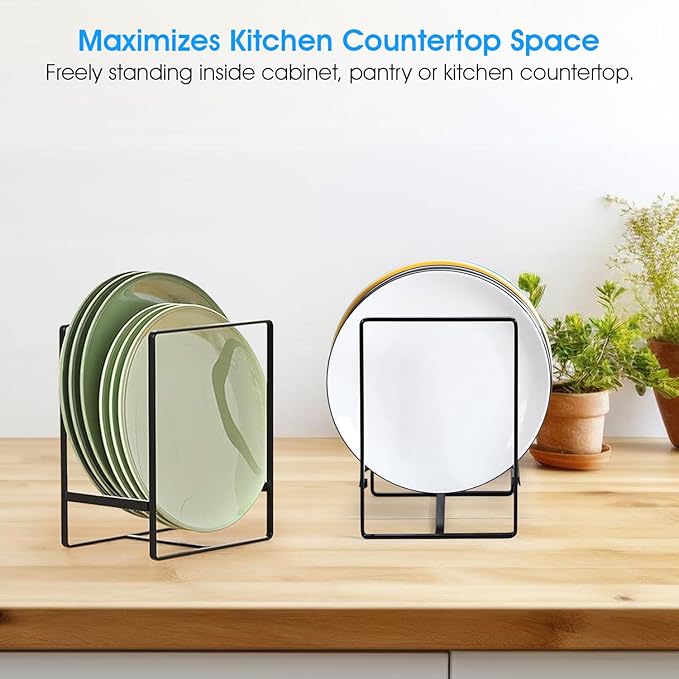 Vertical plate holders, plate organizer for cabinet, for small plates(Black) 1PCS