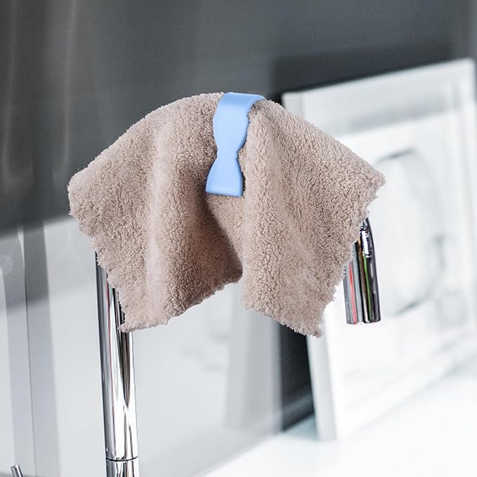 Towel Clips for Kitchen (4 Pack) - Keeps Towel from Falling - Suitable for Kitchen，Oven Handle, Bathroom Towel Rack, Dishwasher，Stove - No More Towels on The Floor - Blue