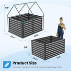 Quictent 4x3x2ft Galvanized Raised Garden Bed with Cover Metal Planter Box Kit, w/ 2 Large Screen Windows Mini Greenhouse 20pcs T Tags 1 Pair of Gloves Included Outdoor Growing Vegetables (Green)
