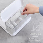 YouCopia HideAway Counter Caddy, Bathroom Vanity Countertop Organizer Tray with Adjustable Dividers and Lid