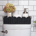CubesLand Bathroom Basket Organizer, Toilet Tank Paper Storage Baskets 2-Pack, Scalloped Decorative Basket for Countertop w/Handle, Wicker Basket for Bathroom Decor, Home Decor, Living Room, Black