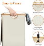 Lifewit 170L Double Laundry Hamper with Lid, Large Laundry Basket with Removable Bag & Bamboo Handles, Fodable Tall Dirty Clothes Hamper for Laundry Collapsible Bin for Bathroom Bedroom Dorm, Beige