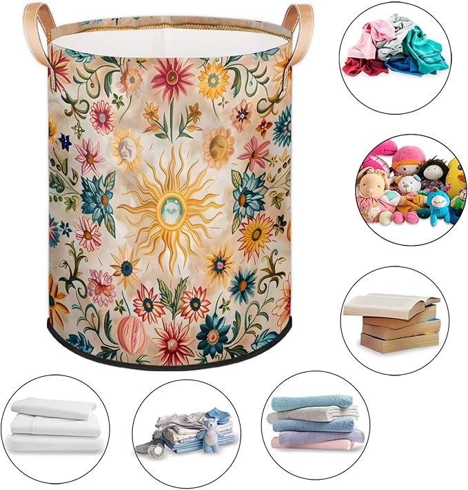 TropicalLife Collapsible Laundry Basket Large Laundry Hamper Waterproof Storage Bins with Leather Handles Clothes Nursery Hampers (Multicolored 3)