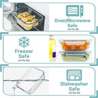 HOMBERKING 10 Pack 22oz Glass Meal Prep Containers, Food Storage Containers with Lids, Airtight Lunch Bento Boxes, BPA-Free & Leak Proof (10 lids & 10 Containers) - Grey
