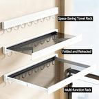 LETINE Wall Mounted Drying Rack: Retractable Indoor Clothes Drying Rack – Aluminum Alloy Frame w/Soft Mesh Surface. Laundry Rack & Temp Shelf for Balcony, Bathroom, Kitchen. with 6 Hooks (White, M)