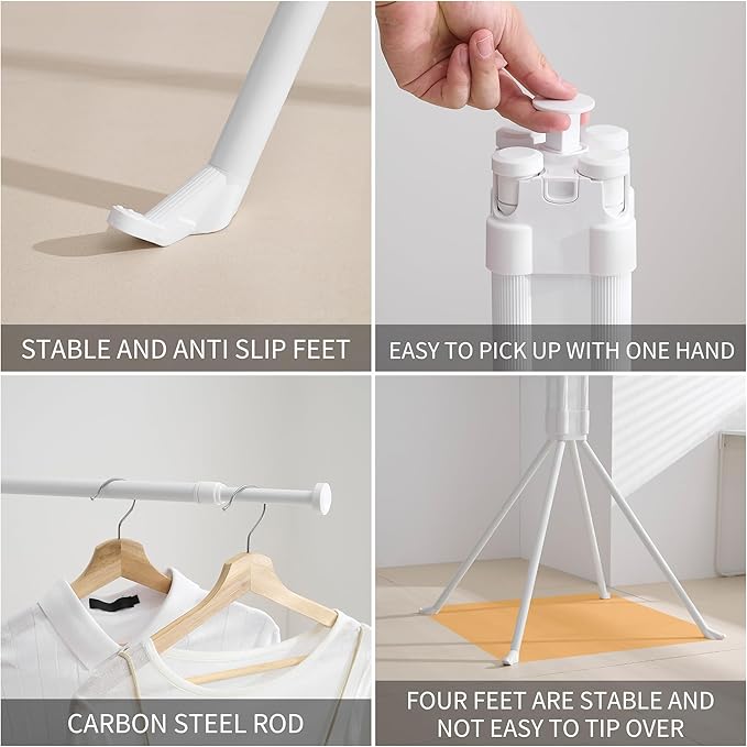 Clothes Drying Rack Tripod Aluminum-4rods16 Clips,Portable Foldable Drying Rack,Space-Saving,Drying Rack Clothing for Laundry Bedroom Household RV Camping