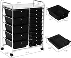 GOFLAME 15-Drawer Rolling Storage Cart, Craft Storage Cart with Removable Drawers & Lockable Wheels, Art Cart Supply Storage Organizer for Home Office Classroom, Black