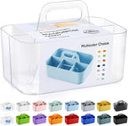 Multiuse Caddy Organizer with Handle - Stackable Plastic Bin - Divided Storage Tote Holder for Art Craft Supplies, Makeup, Bathroom, Shower, Cleaning, Kitchen, Office, Dorm, Desktop - Frosted Clear