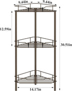 3 Tier Floor Standing Corner Shower Caddy Organizer Shelf with Hooks, Bathroom Shelves Stand Rack, Bronze