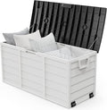 VINGLI 75 Gallon Outdoor Storage Box, Lockable Plastic Storage Containers with Lid, Patio Deck Box Furniture for Garden, Pool, Balcony, Yard (White)