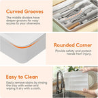 Lifewit Silverware Drawer Organizer Tray, Plastic Cutlery Storage for Kitchen, Flatware and Utensil Holder Divider for Spoons Forks Knives Tableware, 9.5 x 13.4", 5 Slots, White