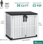 YITAHOME 36 cu ft Resin Outdoor Storage Shed, Weather-Resistant Horizontal Tool Shed, Waterproof Outdoor Storage with Lockable Doors & Air Vent for Trash Cans, Garden Tools (Light Gray)