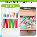 Qinyoung Acrylic Straw Holder for Cabinet Door with Double Sided Adhesive Tape Reusable Straw Organizer Tumbler Storage Kitchen Accessories Container for Counter Cupboard(Marble Texture,Large,White)