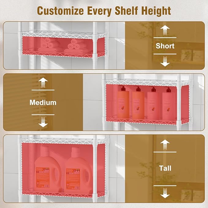 EAGMAK 4 Tier Over The Toilet Storage Rack, Bathroom Organizers and Storage Over Toilet with Adjustable Shelf and Basket, Above Toilet Storage Bathroom Cabinet for Small Space (White)