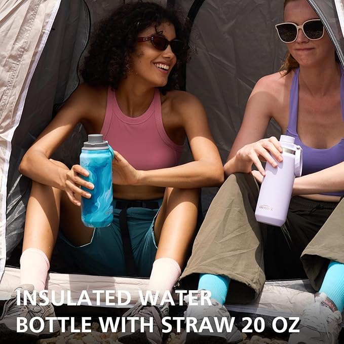 GREYLOCK 40 oz Insulated Water Bottle with Straw Lid, Leakproof Reusable Stainless Steel Vacuum Flask, 24hr Cold & Hot, Carry Handle & Silicone Spout, BPA-Free for Gym, Hiking, Travel,Blue