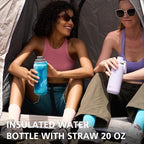 GREYLOCK 24 oz Insulated Water Bottle with Straw Lid, Leakproof Reusable Stainless Steel Vacuum Flask, 24hr Cold & Hot, Carry Handle & Silicone Spout, BPA-Free for Gym, Hiking, Travel,Blue