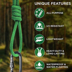 TECEUM Rope – 90 Feet x 3/8 Inch (10mm) – Green – Strong All-Purpose Utility Rope – Camping, Crafting, Flag Pole, Indoor & Outdoor – Polypropylene Nylon Poly Lightweight Diamond Braided Cord