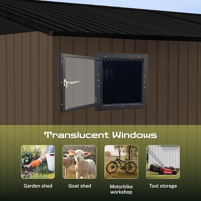 8' x 6' XL Outdoor Storage Shed, Sturdy Metal Building w/Floor and Operable Window for Garden, Backyard, Poolside and Lawn, Brown