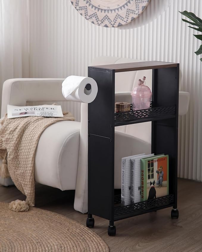 Toilet Paper Holder Stand for Small Bathroom Storage:Skinny Bathroom Storage Cabinet for Small Spaces Tiny Apartment
