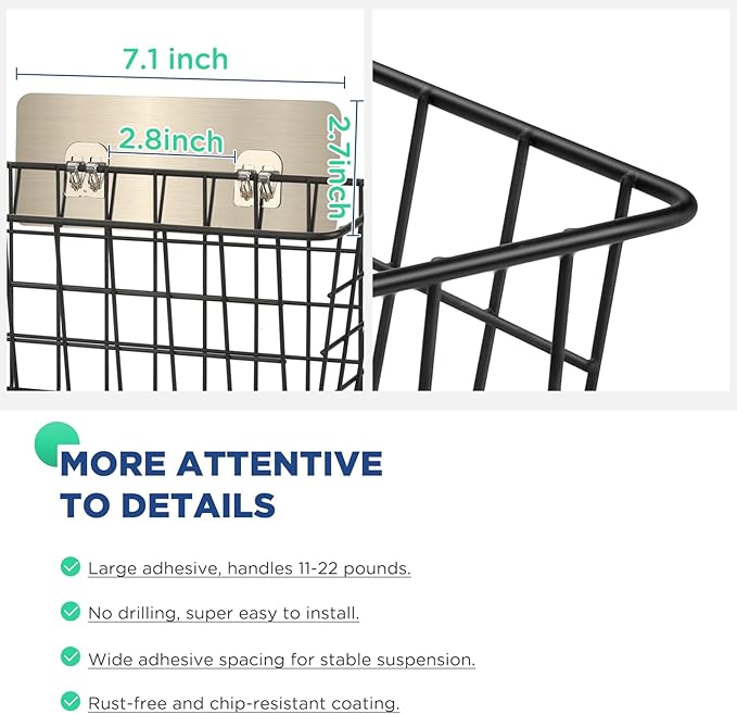 2 Pack Hanging Wall Basket Wire Storage Baskets, Adhesive Basket for Cabinet Door Organizer(2 Wall Mounting Options), Hanging Fruit Baskets for Kitchen, Pantry Organization, Bathroom, Black