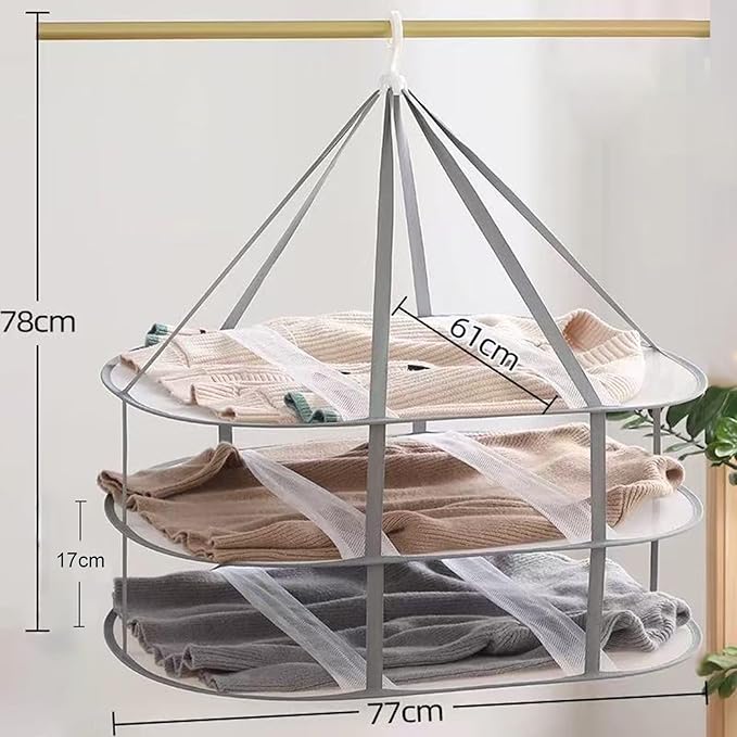 Clothes Drying Rack Foldable - 3 Tier Laundry Drying Rack, Sweater Drying Rack Flat Mesh, Clothes Air Dryer for Hanging Sweater Bras Delicates Dolls for Laundry Bathtub Balcony Outdoor, White