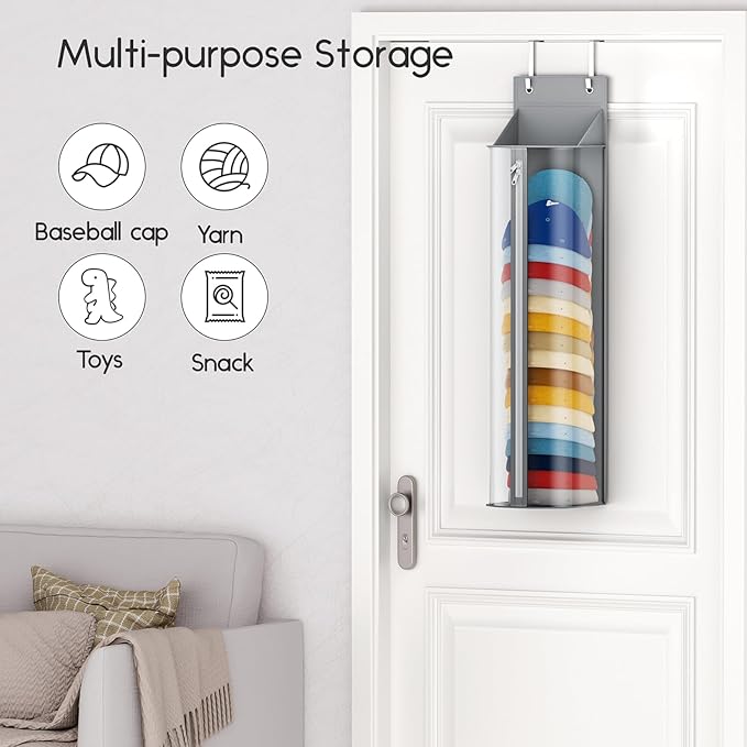 Hat Rack for Door and Closet – Large Capacity Hanging Hat Rack Organizer Holds 30-35 Caps, Over the Door Hat Storage Organizer for Bedroom, Entrance or Dorm, 2 Pack, Grey