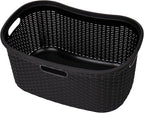 Mind Reader 40L Laundry Basket, Clothes Hamper, Premium Wicker Design, Plastic, Black