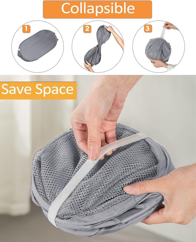 Durable Collapsible Laundry Baskets, Foldable Laundry Hamper with Side Pocket, Tear-resistant Clothes Hampers for Bathroom, Laundry, Kids Room, Dorm or Travel Grey