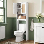 Over The Toilet Storage Cabinet, Above Toilet Organizer with 2 Rattan Doors, Modern White Finish, 24x70 inch Space Saving Freestanding Bathroom Cabinet
