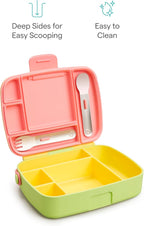 Munchkin Lunch Bento Box for Kids and Toddlers, Includes Stainless Steel Utensils, BPA-Free, 18 Months and Up, Pink/Green/Yellow