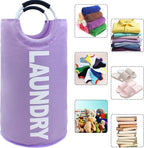 Mziart 90L Large Collapsible Laundry Basket with Padded Handles, Heavy Duty Oxford Fabric Laundry Hamper Tall Laundry Bag Foldable Laundry Bin Storage Organizer for Nursery Bedroom College Dorm-Purple