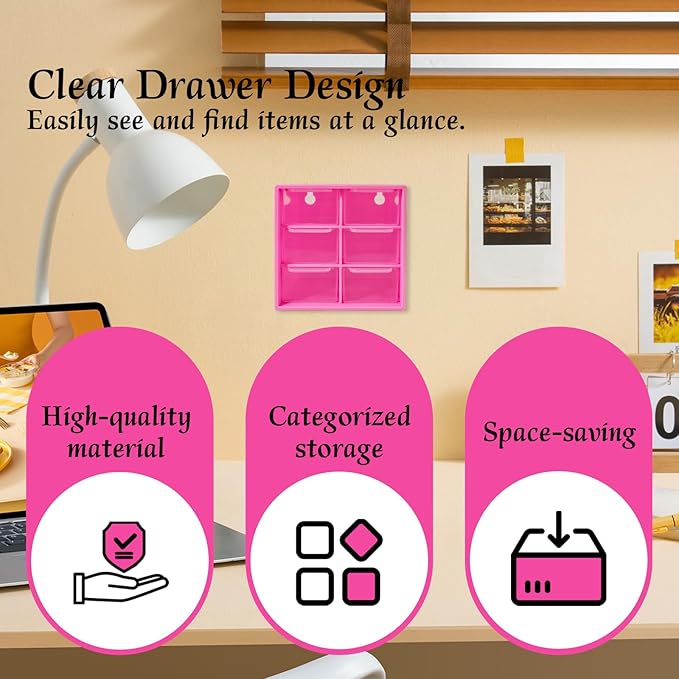 Small Drawer Organizer for Desk, 4.7" x 4.7" x 3.8" Small Desktop Organizer with 6 Drawers, Plastic Storage Box for Office, Classroom, Craft and Home Organization